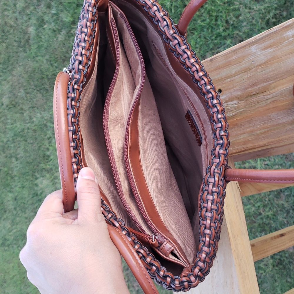 Vintage Nine West Woven Hobo Long Straps Shoulder Bag Y2K Brown Beachy Bohemian - Picture 9 of 12